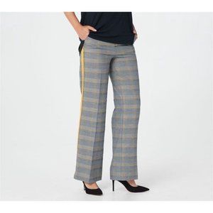 NWT G.I.L.I. PETITE WIDE LEG PLAID PANTS NAVY/GOLD STRIPE-VARIOUS SIZES